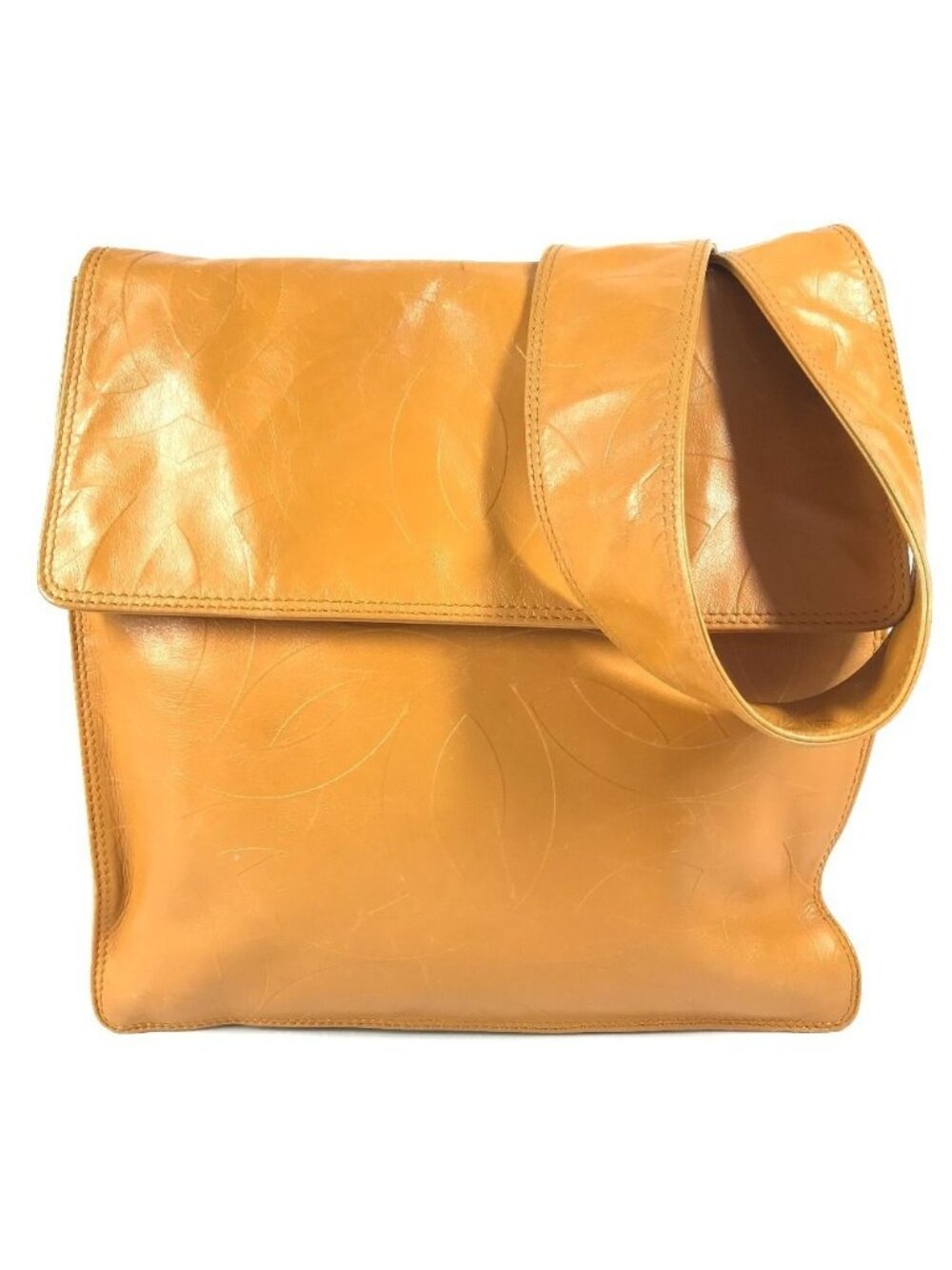 Chanel Shoulder Bag CC Logo All Over Pattern Leather Orange